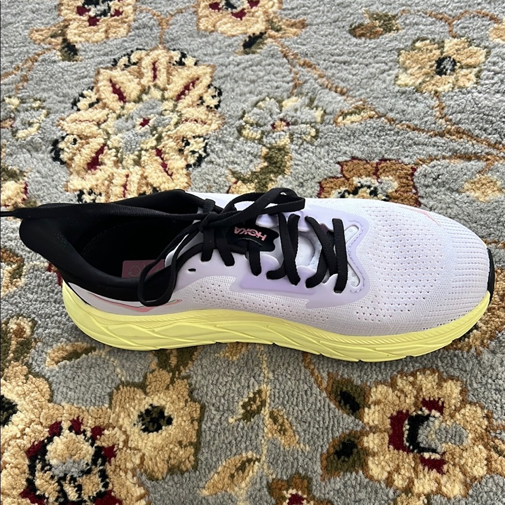 Hoka White and Neon Yellow Athletic Shoes